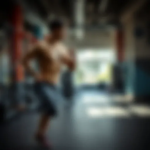 A person exercising in a gym environment with a focus on their physique