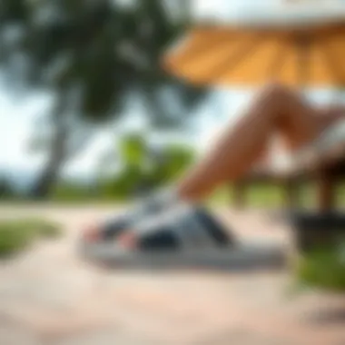 Adidas sandals in a serene outdoor setting