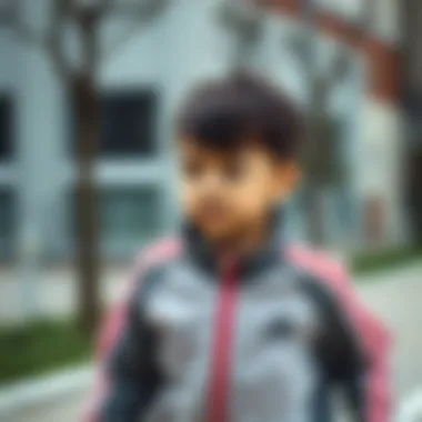 Child in Action with Adidas Tracksuit A child in action wearing Adidas tracksuit outdoors