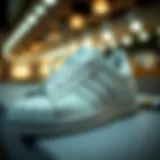 Detailed view of Adidas Superstar sneakers showcasing their design