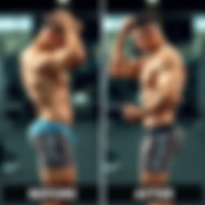 Before and after progress comparison showcasing muscle gain