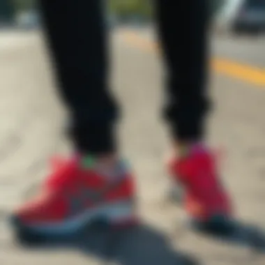 Stylish outfit complemented by colorful Asics sneakers