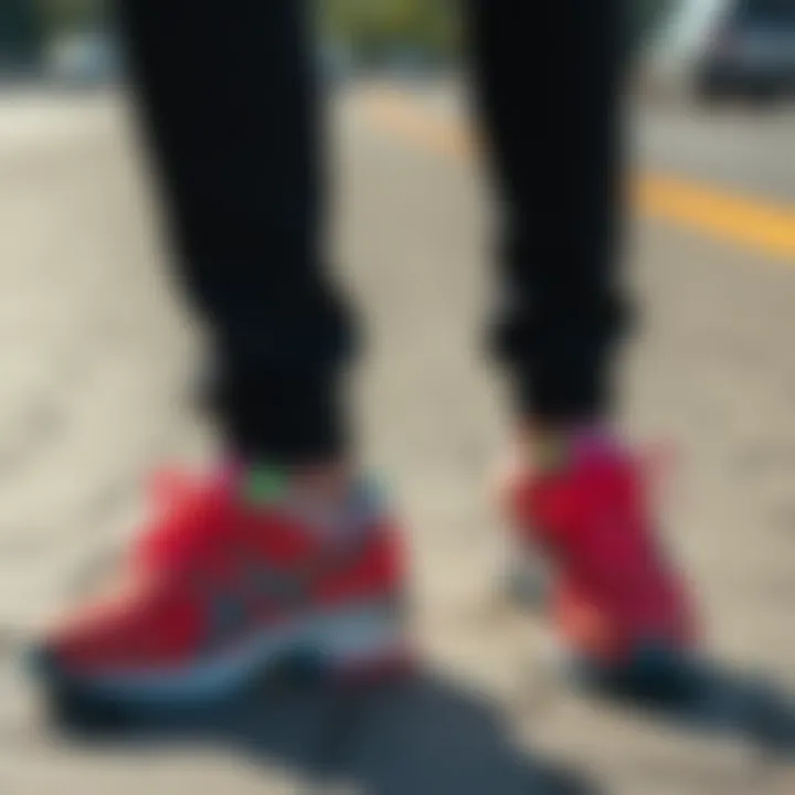 Stylish outfit complemented by colorful Asics sneakers