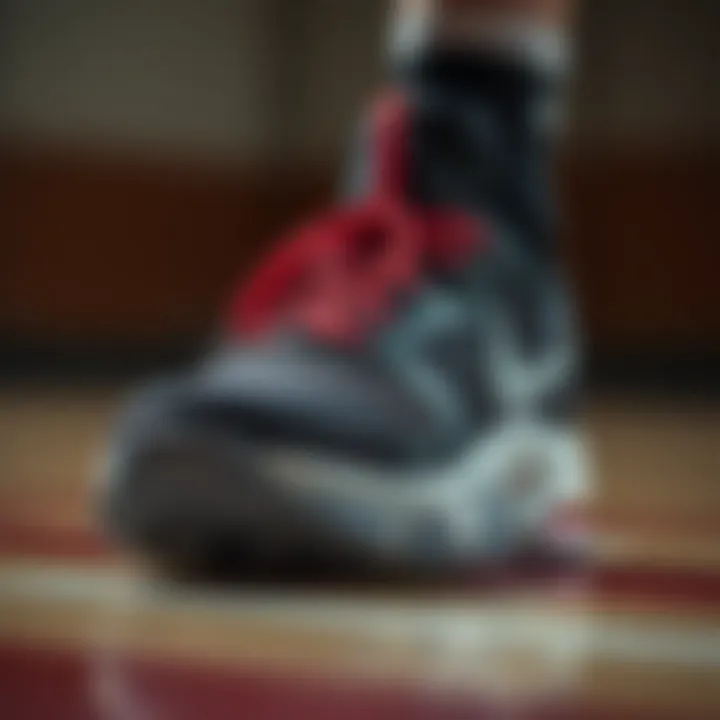 Close-up view of advanced cushioning technology in basketball footwear.