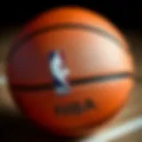 A close-up view of a basketball showcasing its unique texture and design elements.