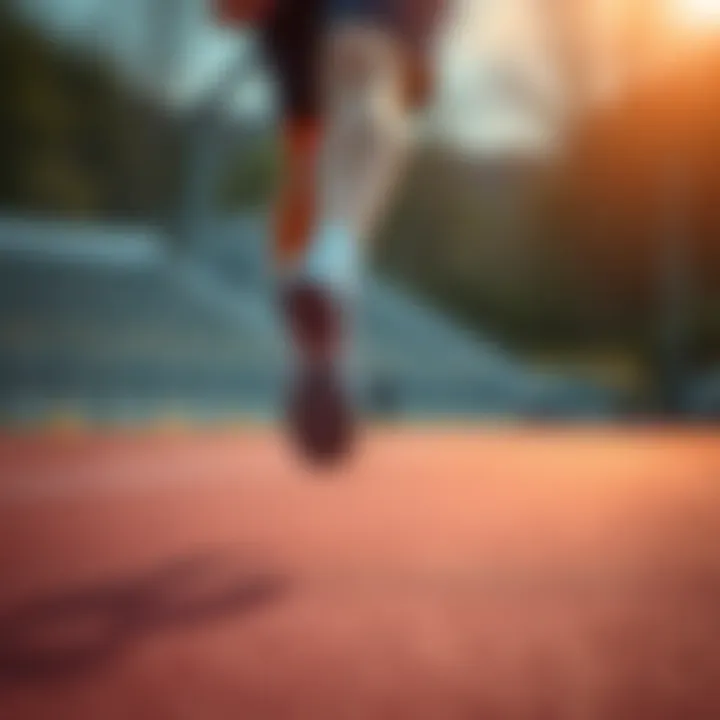 An athlete running on a track wearing appropriate footwear.