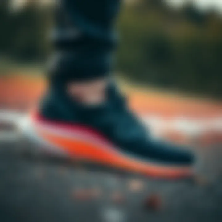 Close-up of a running shoe showcasing its cushioning technology.