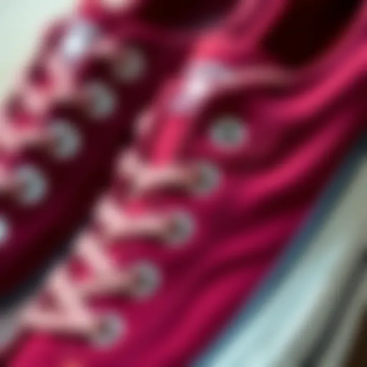 Close-up of burgundy converse material quality