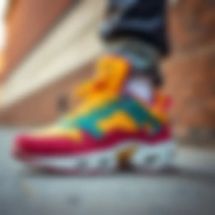 Casual sneakers with vibrant colors and textures