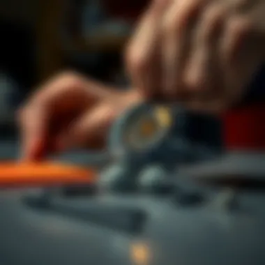 A sports bracelet being cleaned and maintained on a table.