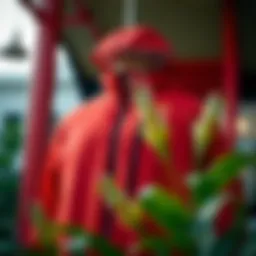 Elegant Columbia red jacket displayed against a stylish backdrop