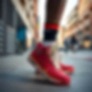 Stylish Streetwear with Donovan Mitchell's Footwear A stylish streetwear ensemble featuring Donovan Mitchell's shoes