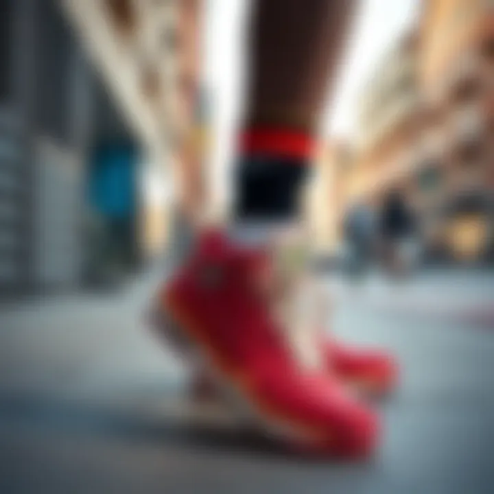 Stylish Streetwear with Donovan Mitchell's Footwear A stylish streetwear ensemble featuring Donovan Mitchell's shoes