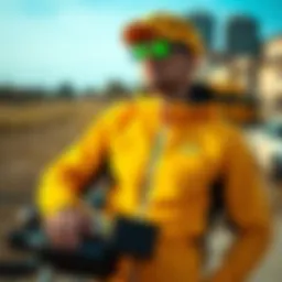 Stylish outdoor scene featuring Jack Jones mont in yellow