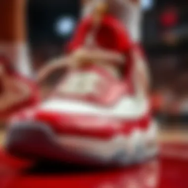 Close-up of a Jordan basketball shoe showcasing its unique design