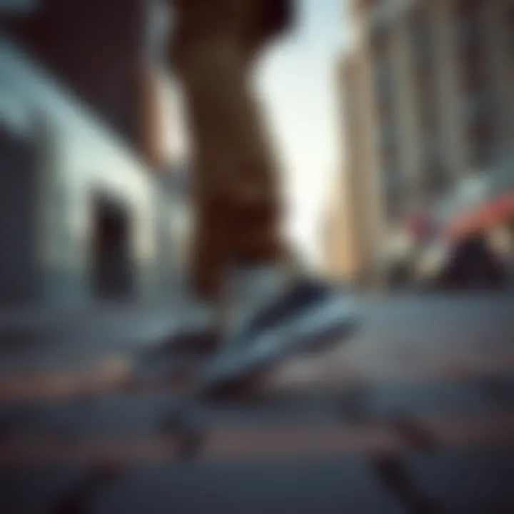 Stylish individual wearing Jordan basketball shoes in an urban setting