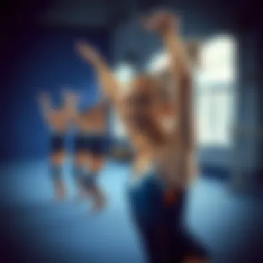 A group of girls practicing gymnastics, showcasing flexibility and teamwork.