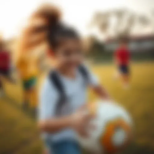 A young girl enjoying a soccer game with her friends in an outdoor field.