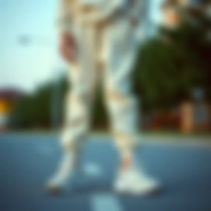 Comfortable cream joggers paired with sneakers