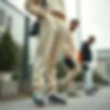 A collection of trendy cream joggers with accessories