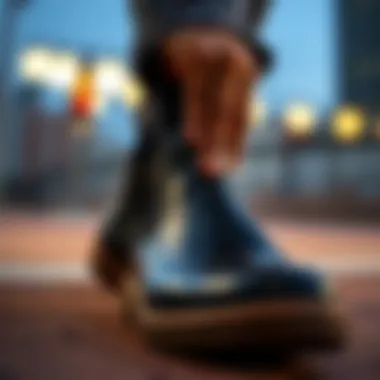 Close-up of the unique design features of the Mayze Stack Chelsea Boots