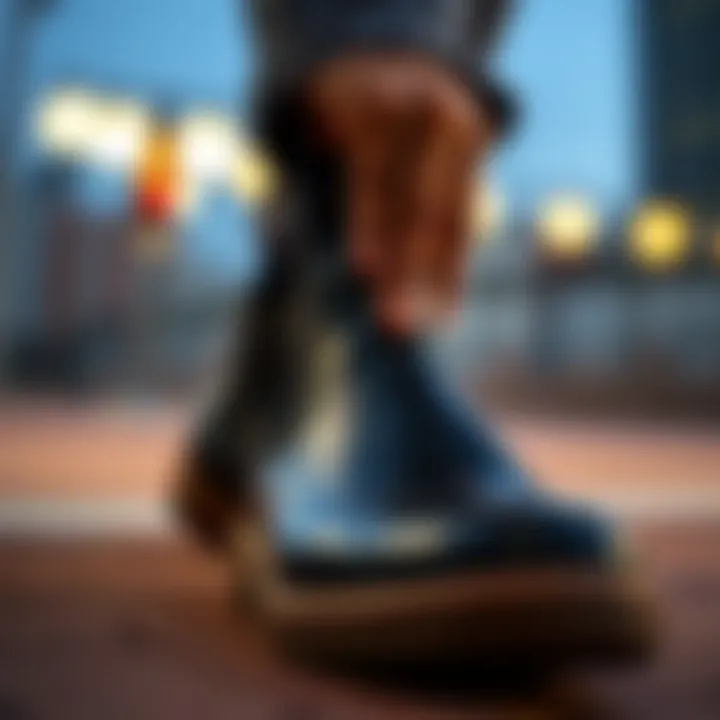 Close-up of the unique design features of the Mayze Stack Chelsea Boots