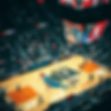 The Excitement of an NBA Game An aerial view of an NBA game in action, highlighting the atmosphere and dynamics of professional basketball.