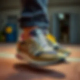 Diverse New Balance footwear models showcased in a lifestyle setting