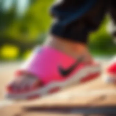 Close-up of Nike slide detailing and comfort features