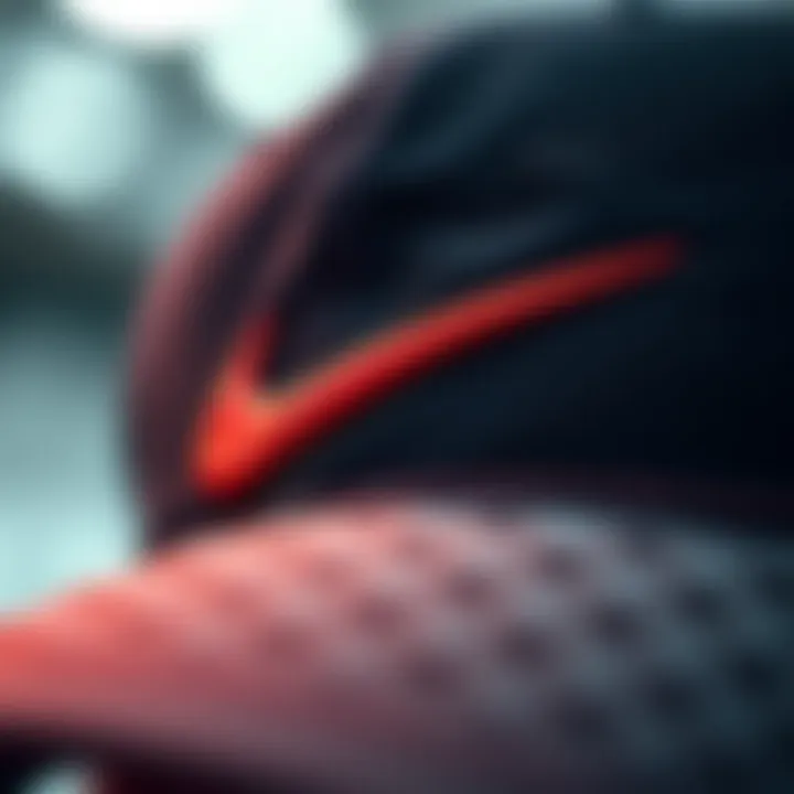 Close-up of the Nike logo on a black cap