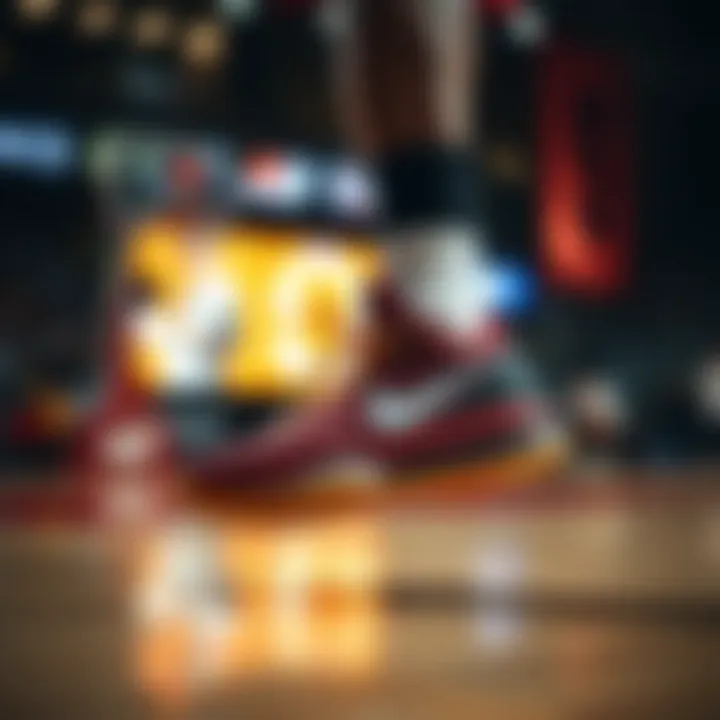 Athlete wearing Nike LeBron James shoes during a basketball game