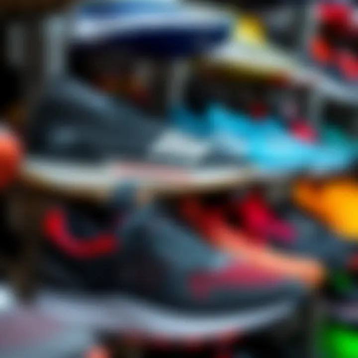 A selection of athletic shoes displayed on a rack