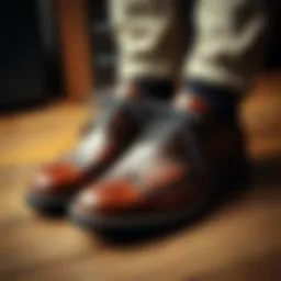 Stylish leather shoes on a wooden floor