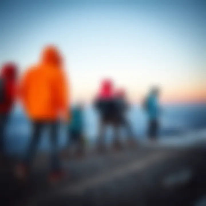 Group of individuals engaging in outdoor activities wearing jackets