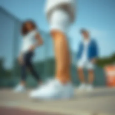 Trendy outfit combinations featuring Puma white sports shoes