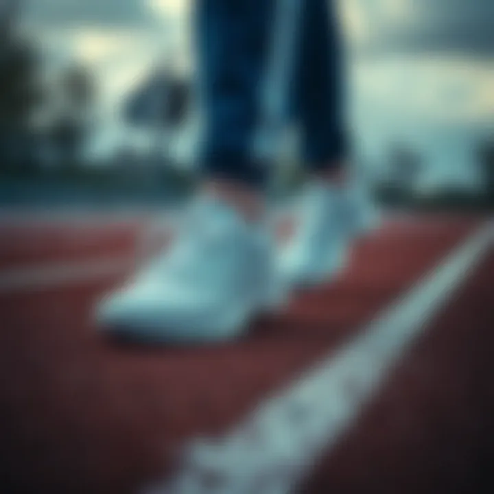 Puma white sports shoes on a running track emphasizing performance