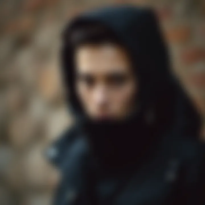 Functional features of a black parka highlighted