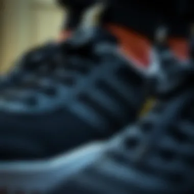 Close-up of the texture and design of black athletic footwear