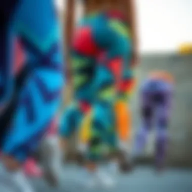 A vibrant selection of sport leggings in various colors and patterns