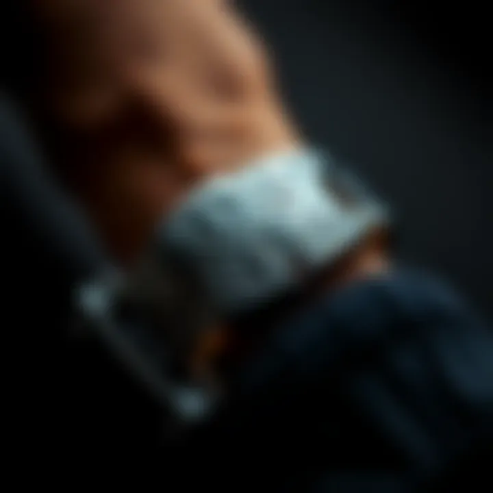 A close-up of a stylish sports bracelet showcasing its intricate design.