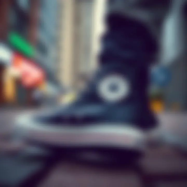 Stylish Leather Converse in Urban Setting Stylish leather converse shoes in urban environment