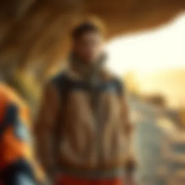 Fashionable individual wearing The North Face plush jacket in an outdoor setting