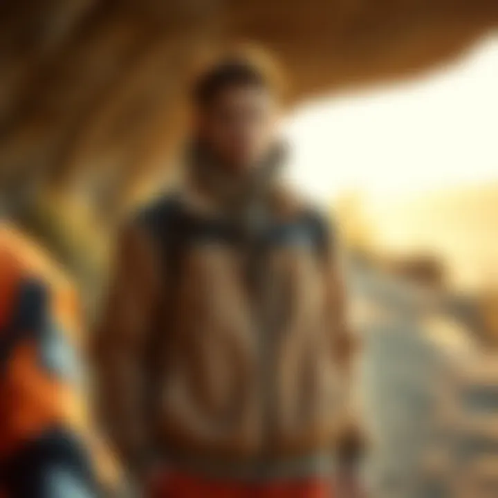 Fashionable individual wearing The North Face plush jacket in an outdoor setting