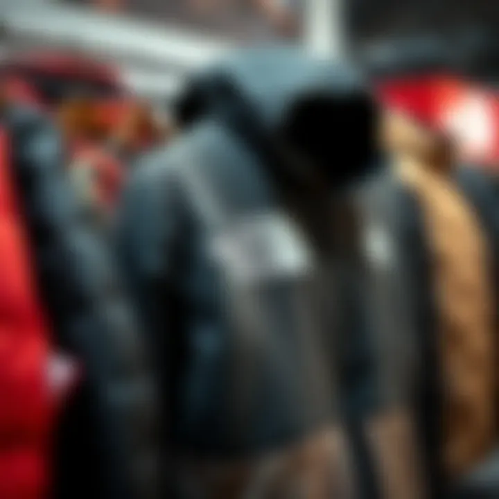 The North Face plush jacket displayed on a rack with other stylish outerwear