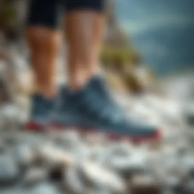 Sleek Design of The North Face Vectiv Showcasing the sleek design of The North Face Vectiv shoes on a rocky trail