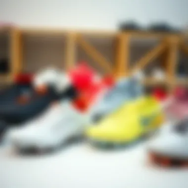 Different types of cleats displayed on a table, illustrating various materials and styles.