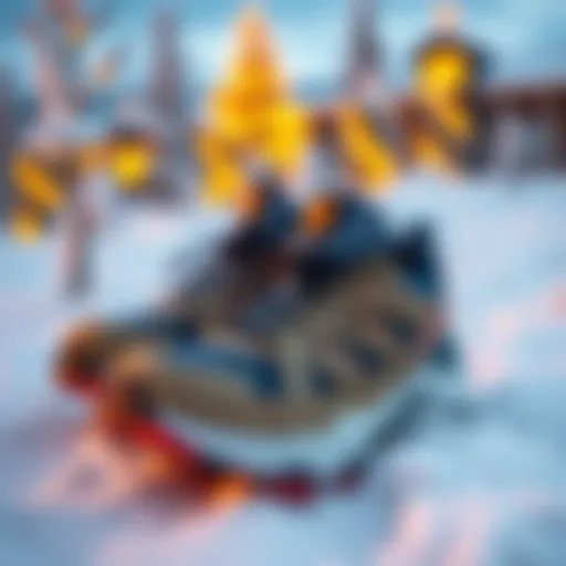 Warm winter sports shoes on snow